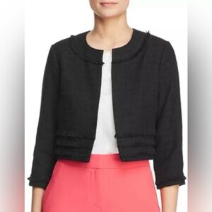 Karl Lagerfeld Black Cropped Fringe-Trim Jacket
